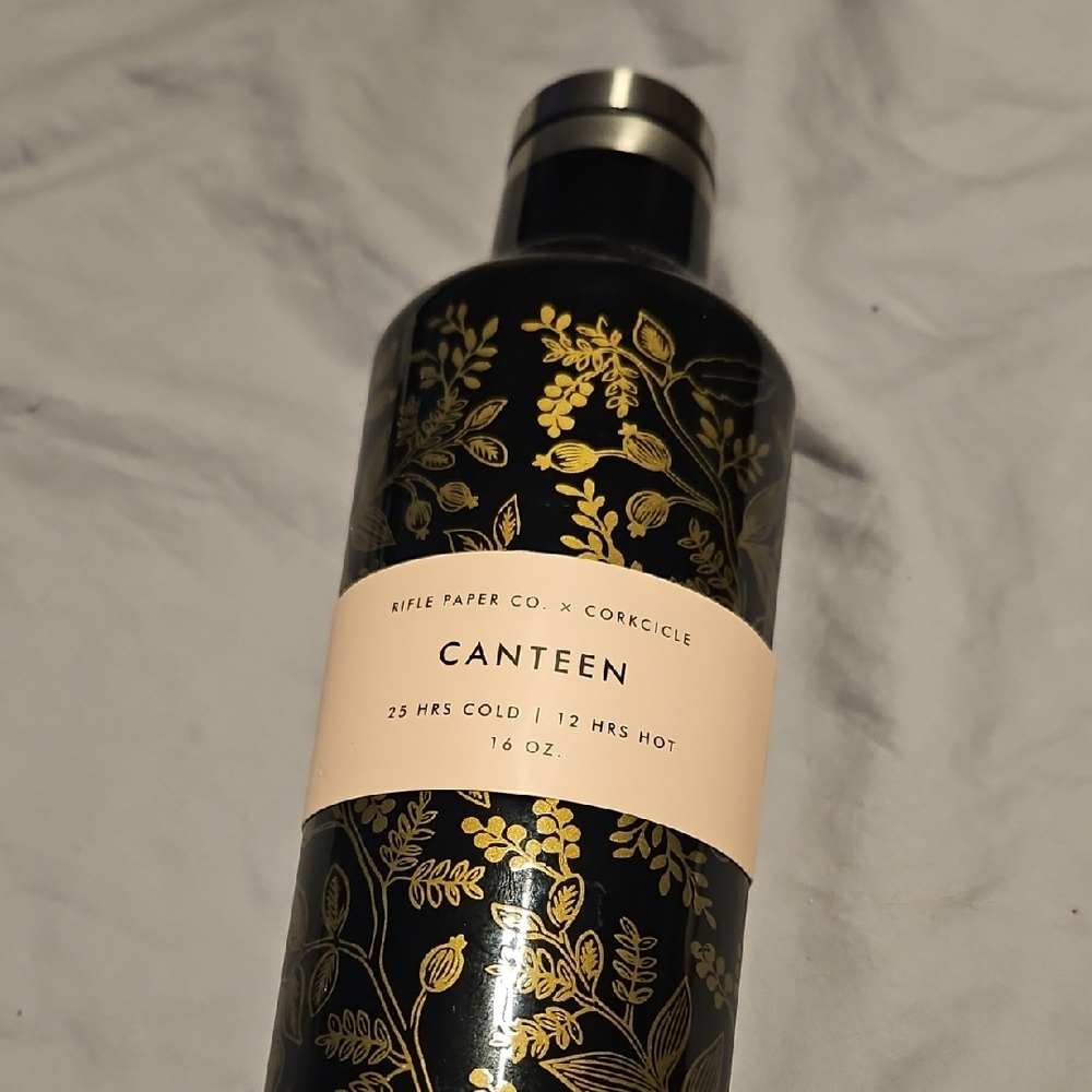 Rifle Paper Co. x Corkcicle Black and Gold Canteen